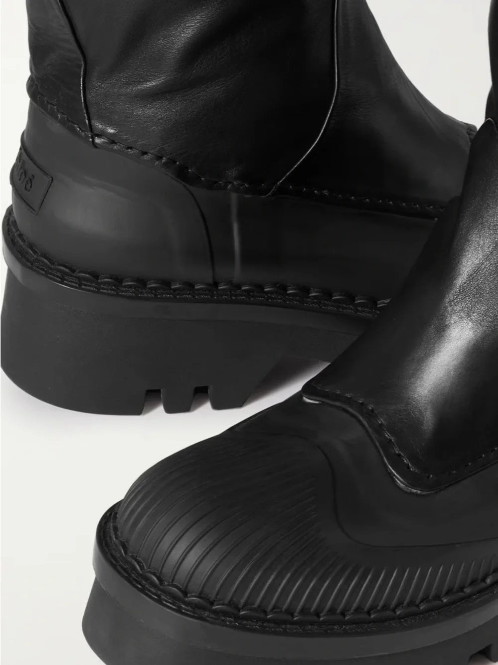 Chloe Raina Black Leather Over the Winter Rain Boots